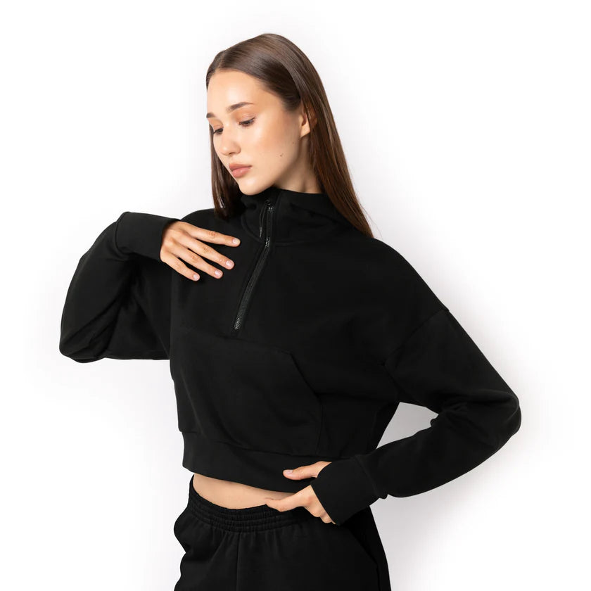Women's Hoodie Zipped Crop Top